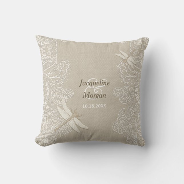 Burlap and Lace Rustic Wedding Pillow - Customise (Front)