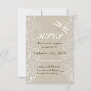 Burlap and Lace Rustic Wedding  RSVP Card
