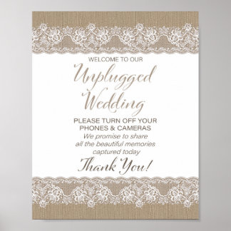 Burlap and Lace Rustic Wedding unplugged Poster