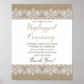Burlap and Lace Rustic Wedding unplugged Poster