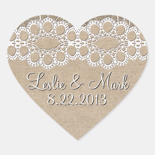 Burlap and  Lace Shabby Wedding Date Sticker (Front)