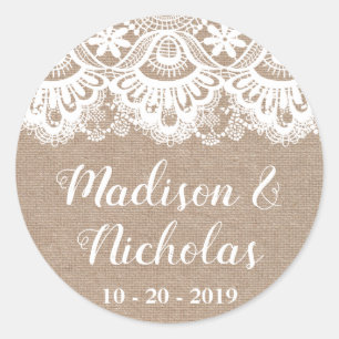 Burlap and Lace Wedding Envelope Seal Stickers