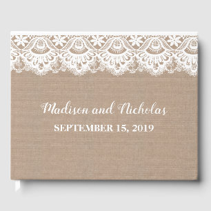 Burlap and Lace Wedding Guest Book, Rustic Guest Book