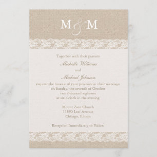 Burlap and Lace Wedding Invitation