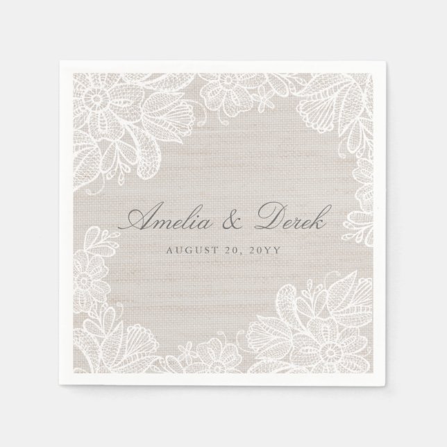 Burlap and Lace Wedding Napkin (Front)