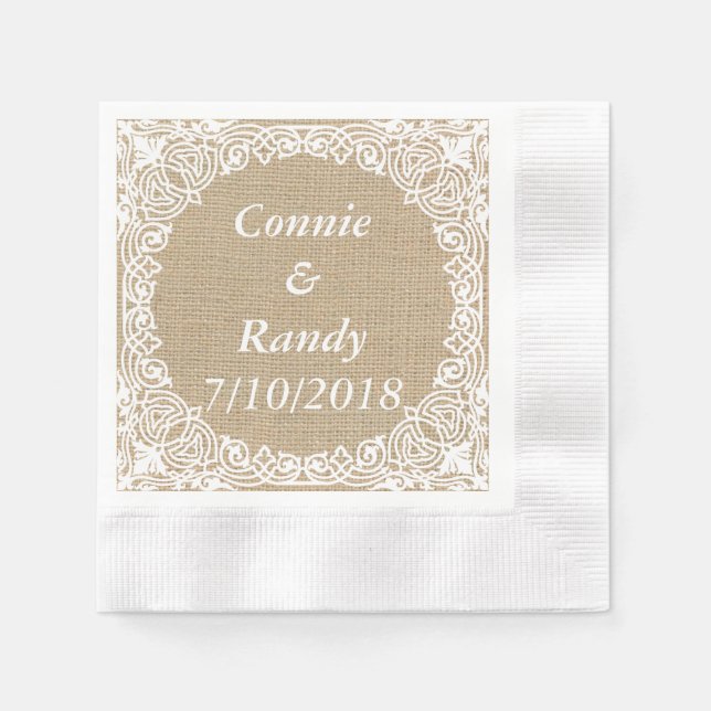 Burlap and Lace Wedding Paper Napkins (Front)