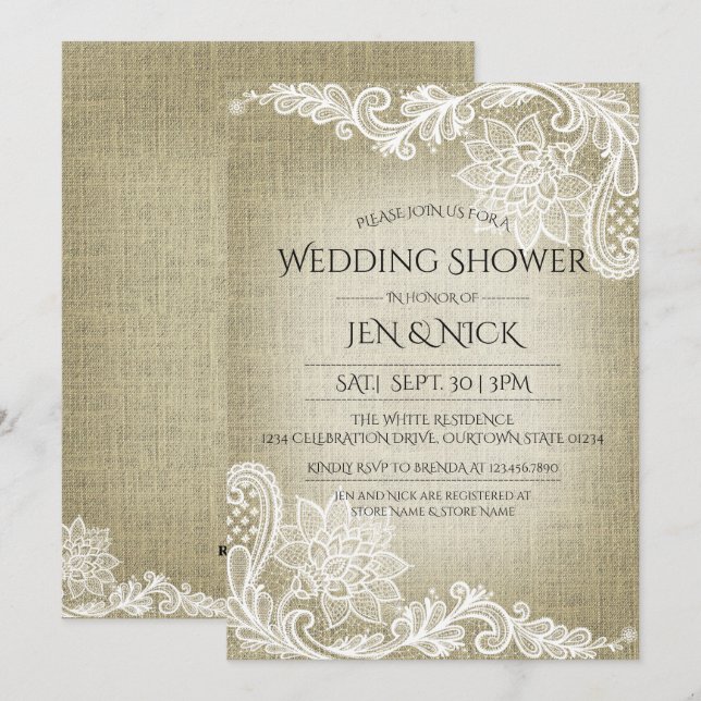 Burlap and Lace Wedding Shower Invitation (Front/Back)