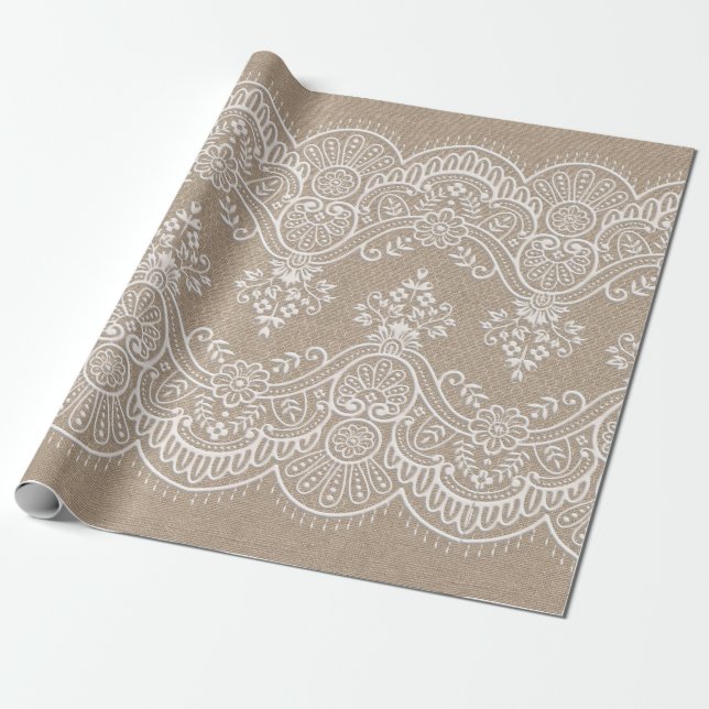 Burlap and Lace Wrapping Paper (Unrolled)