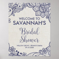 Burlap and Navy Lace Floral Bridal Shower Welcome