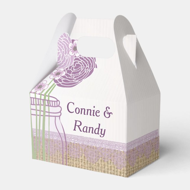Burlap and Purple Mason Jar Wedding Favour Box (Front Side)