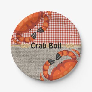Burlap And Red Gingham Crab Boil Party Paper Plate
