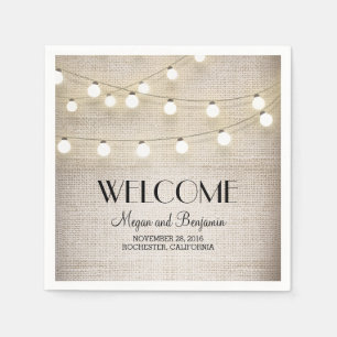 Burlap and String Lights Rustic Country Napkin