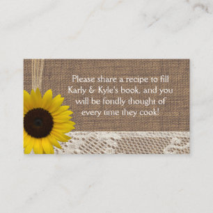 Burlap and Sunflower Recipe or Registry Enclosure Card