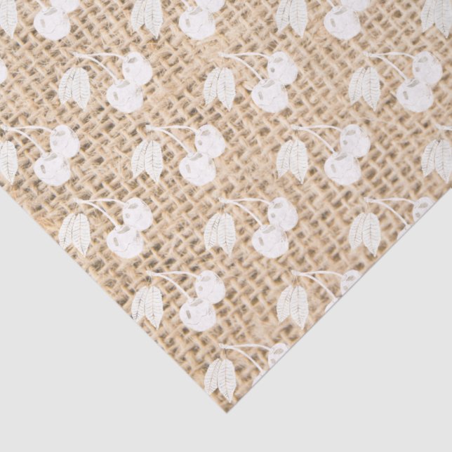 Burlap and White Cherries Tissue Paper (Detail)