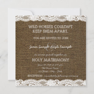 Burlap and White Lace Wedding Invitation