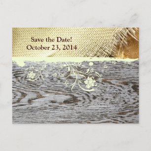 Burlap and Wood Country Save the Date Announcement Postcard