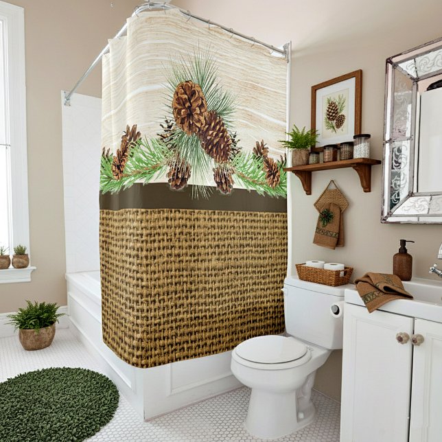 Burlap and wood pincones shower curtain (Creator Uploaded)