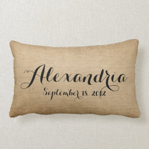 Burlap Baby Birth Date Name Heaven Sent Lumbar Cushion