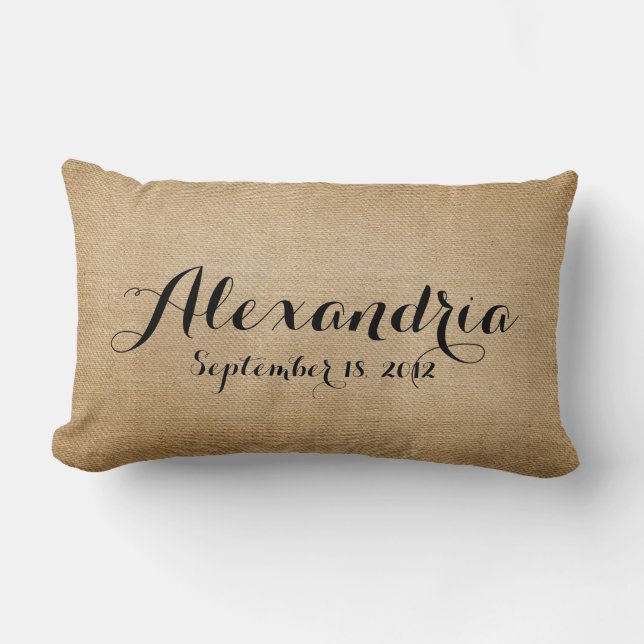 Burlap Baby Birth Date Name Heaven Sent Lumbar Cushion (Front)