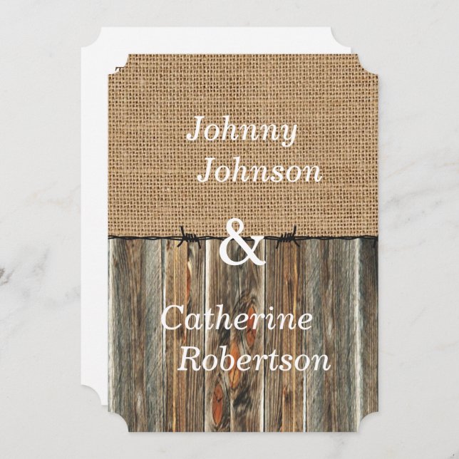 Burlap Barnwood Barbed Wire Invitation (Front/Back)