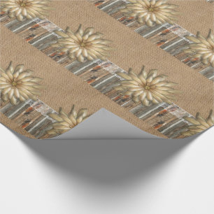 Burlap Barnwood Lace and Flower Wrapping Paper