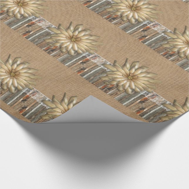 Burlap Barnwood Lace and Flower Wrapping Paper (Corner)
