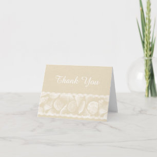 Burlap Beach Wedding Thank You with Lace and Shell Card