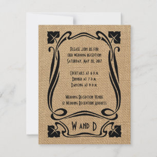 Burlap Black Art Deco Wedding Reception Cards