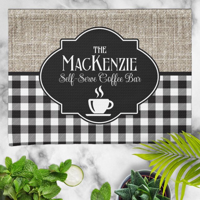 Burlap Black Buffalo Check Personalised Tea Towel (Creator Uploaded)