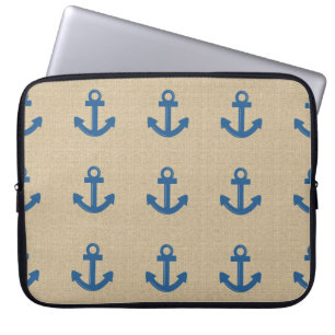 Burlap blue anchor laptop sleeve