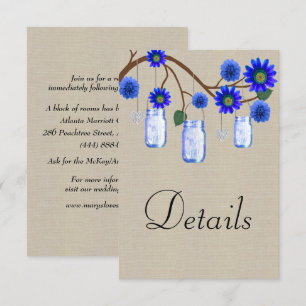 Burlap Blue Floral Mason Jars Wedding Details Enclosure Card