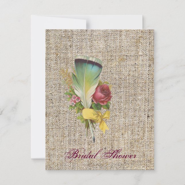 burlap boho feather wildflower bohemian wedding invitation (Front)