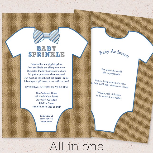 Burlap Bow Tie Undershirt boy Baby Sprinkle Invitation (Creator Uploaded)