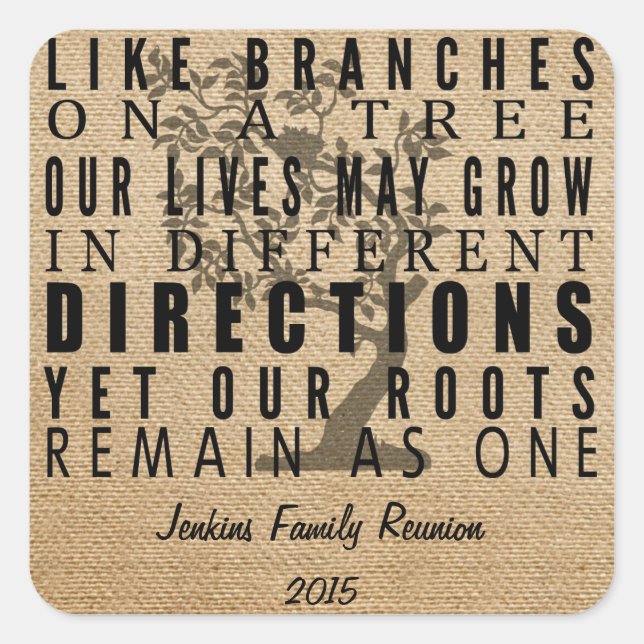 Burlap Branches Tree Family Reunion Square Sticker (Front)