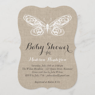 Burlap Butterfly Baby Shower Invitation