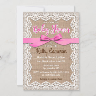 Burlap Canvas and Lace Baby Shower Invitation