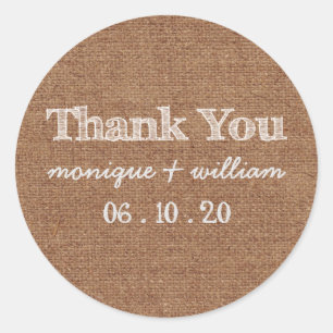 Burlap Chalk Rustic Wedding Thank You Classic Round Sticker