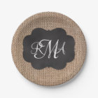 Burlap Chalkboard Look Triple Monogrammed Script