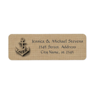 Burlap chic rustic wedding nautical anchor return address label