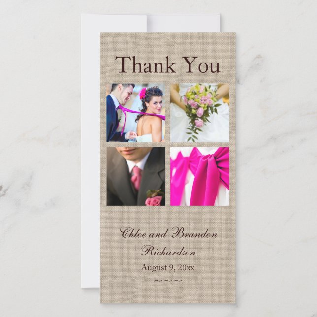 Burlap Collage Thank You Photo Card (Front)