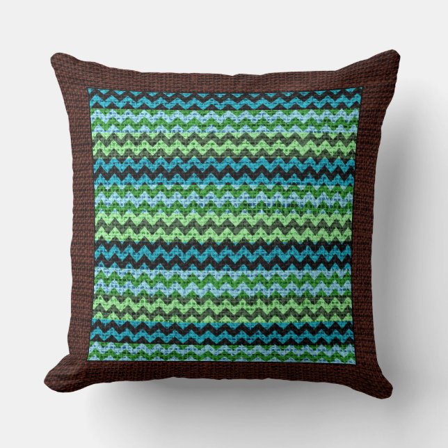 Burlap Coloured Chevron Modern Brown Border #6 Cushion (Front)