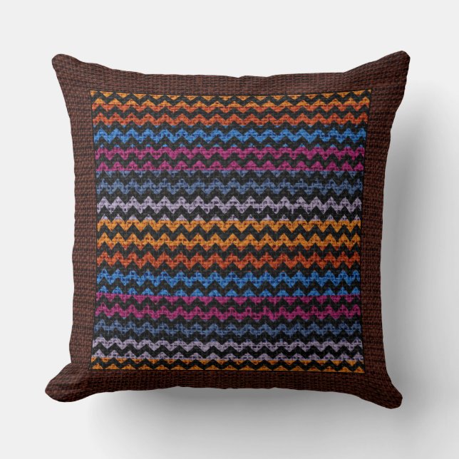 Burlap Coloured Chevron Modern Brown Border Cushion (Front)
