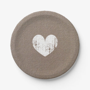 Burlap country chic heart paper plates for wedding