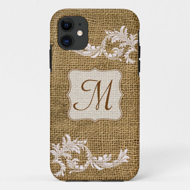 Burlap Country Lace Appliqu Monogram IPHONE 5 Case (Back)
