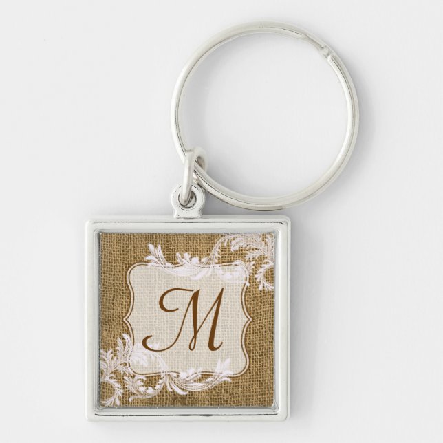 Burlap Country Lace Applique Rustic Fabr Key Chain (Front)
