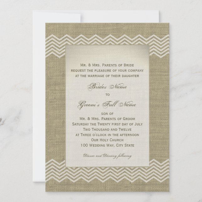 Burlap Country Wedding Invitation (Front)