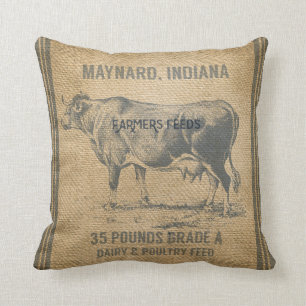 burlap cow feed sack cushion