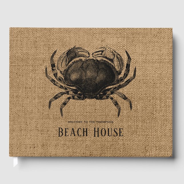 Burlap Crab Beach House Guest Book (Front)