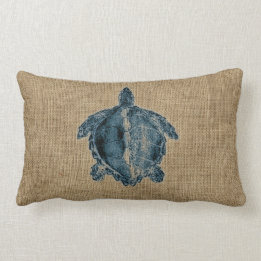Burlap Creatures Illustration Blue Turtle Design Lumbar Cushion