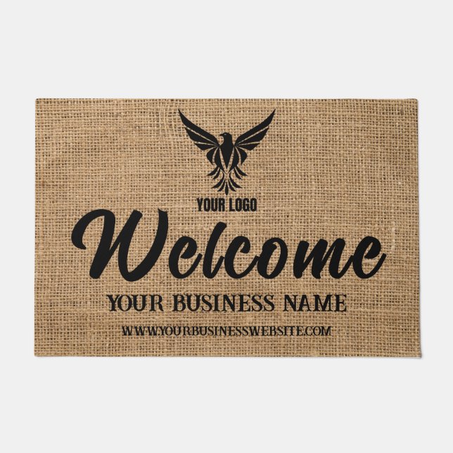 Burlap Custom Business Company Corporate Logo  Doormat (Front)